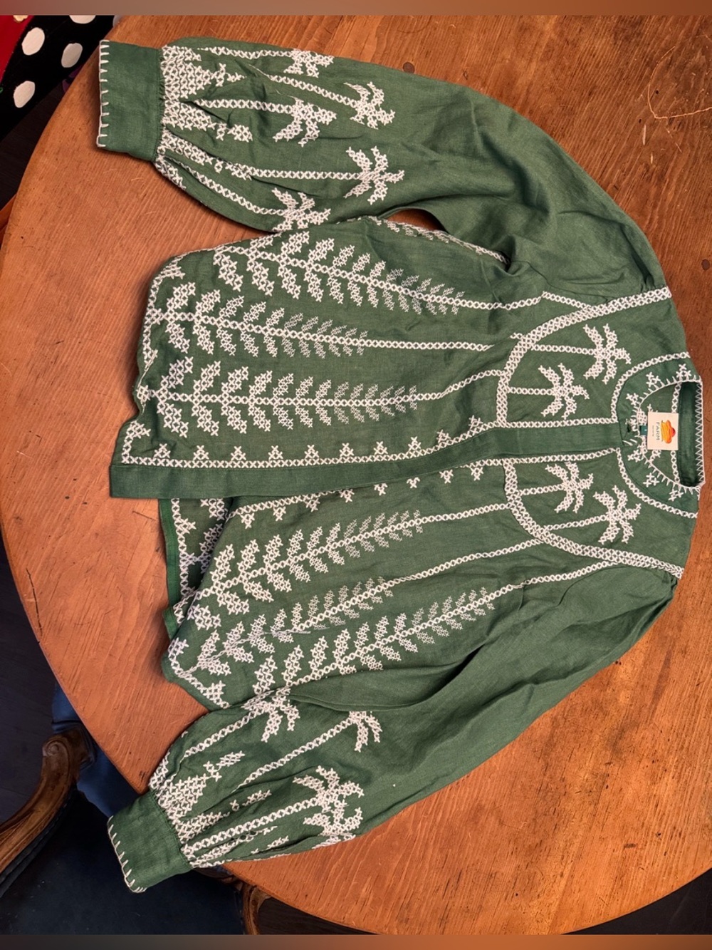 NWT FARM Rio Bicolor Cross-Stitch Embroidery Blouse in Green - Picture 2 of 2